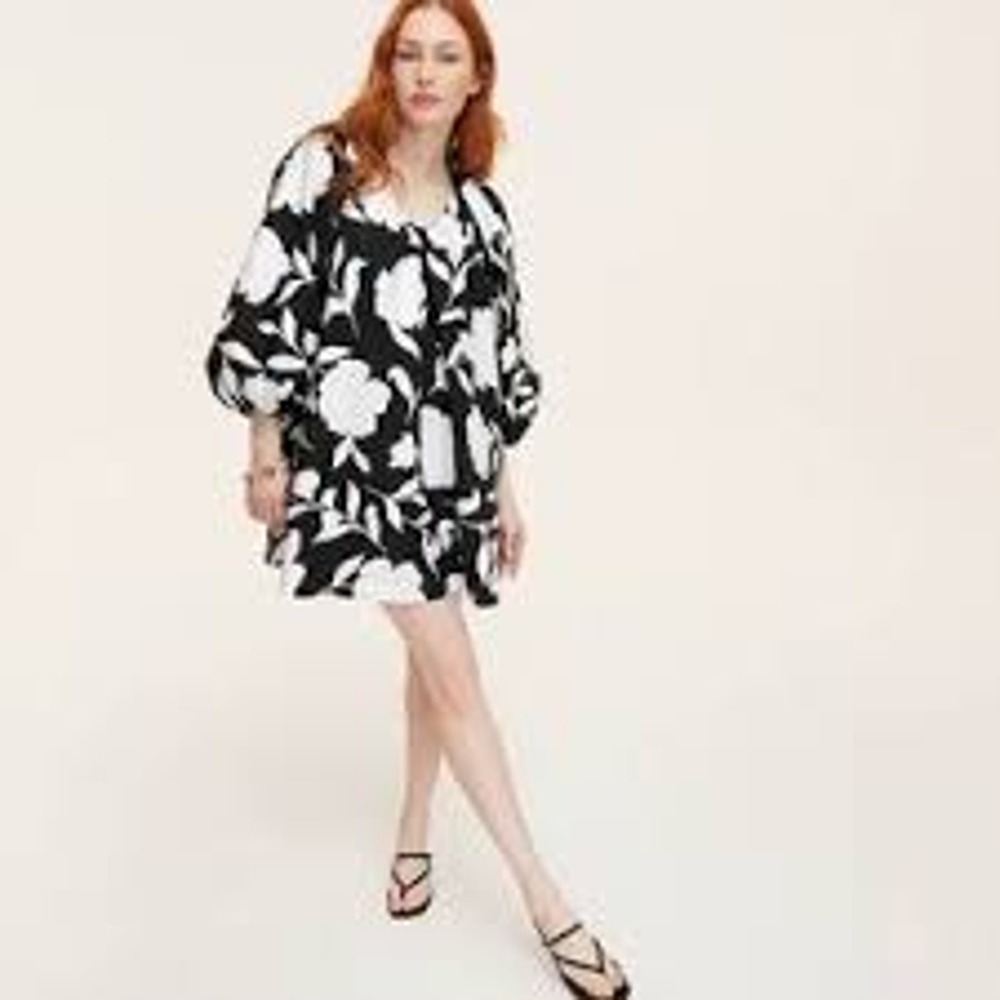 Kate Spade NEW Black White Floral Shift Babydoll Dress Mod Retro Garden Bold